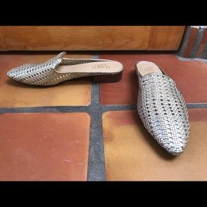 Franco Sarto silver pointed toe slide flats
